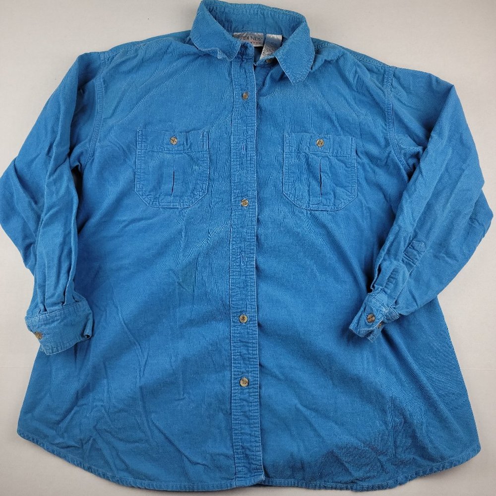 Dividiends Maternity Ribbed Light Blue Long Sleeve Button Down Shirt Size S